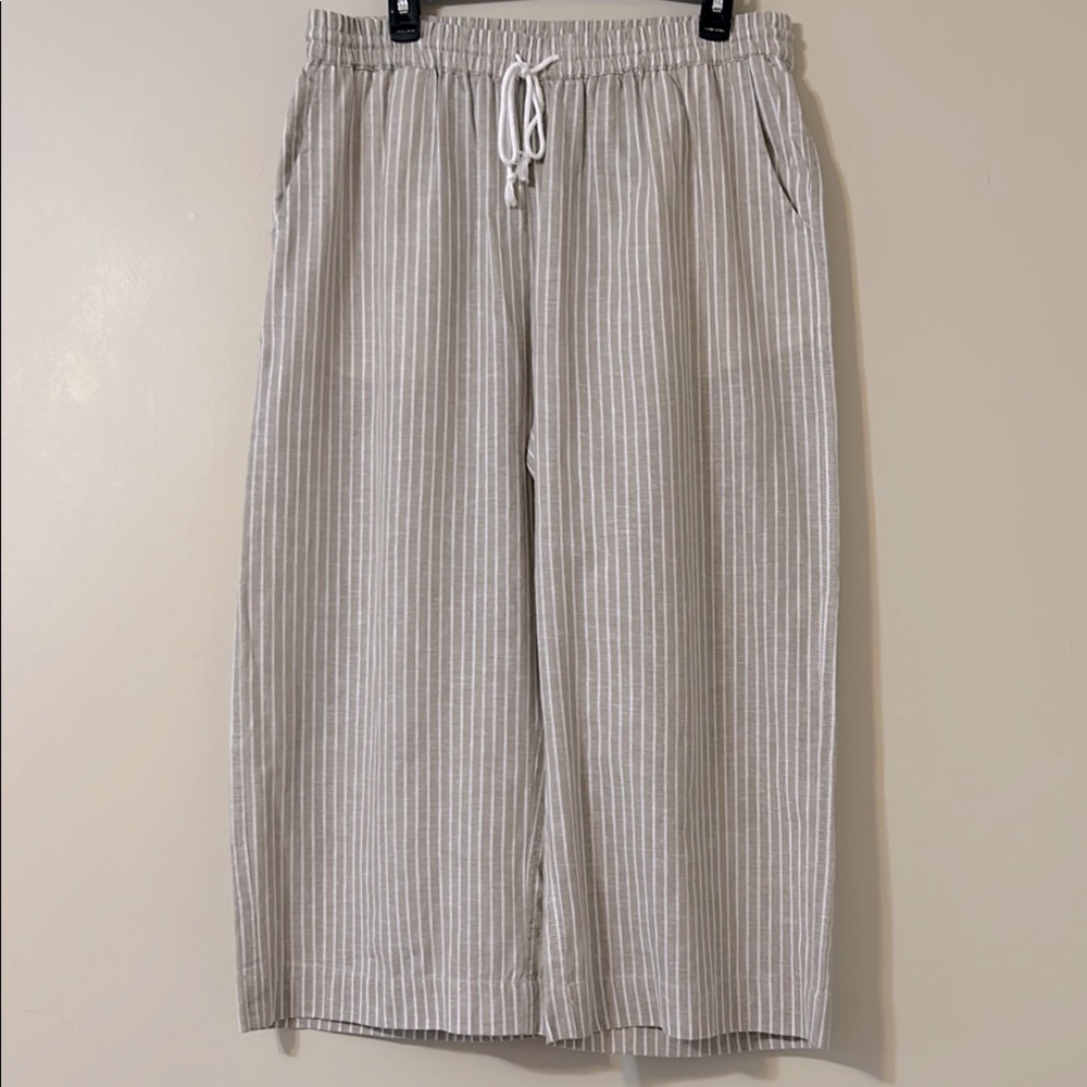 Beachlunchlounge Linen Cotton Blend Wide Leg Stripe Capri Pants Large